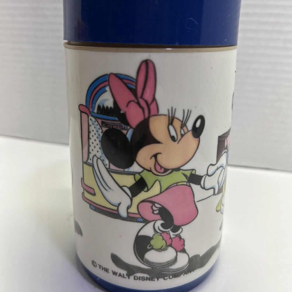 VTG Mickey & Minnie Mouse Blue Thermos Aladdin With Bottle, Screw On Cap,Lid/Cup - Picture 3 of 7